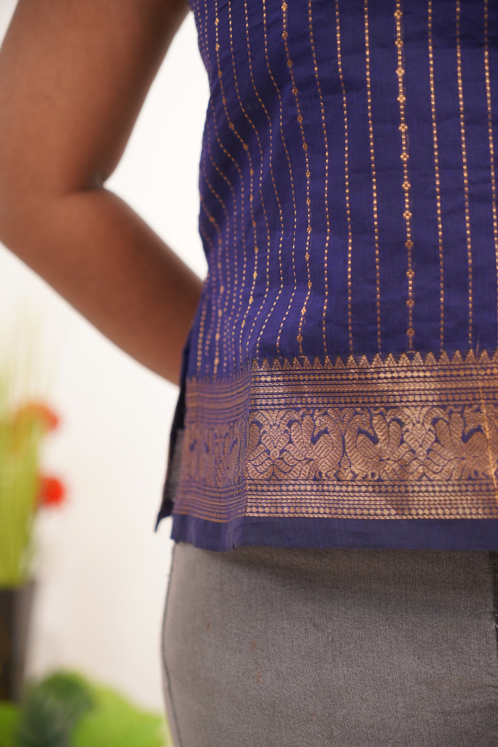 Dark Blue Chettinad Cotton Short Kurti - #NST006