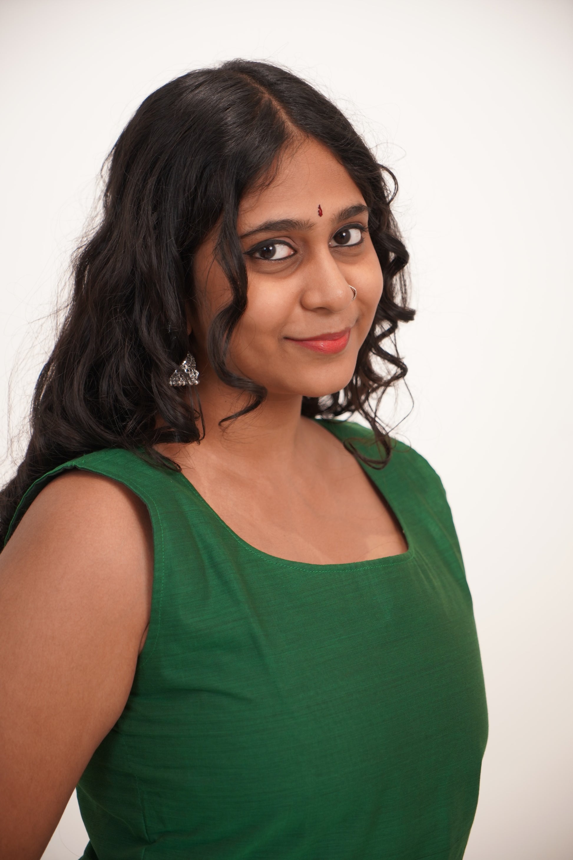 Green with Pink Border Chettinad Cotton Short Kurti - #NST008