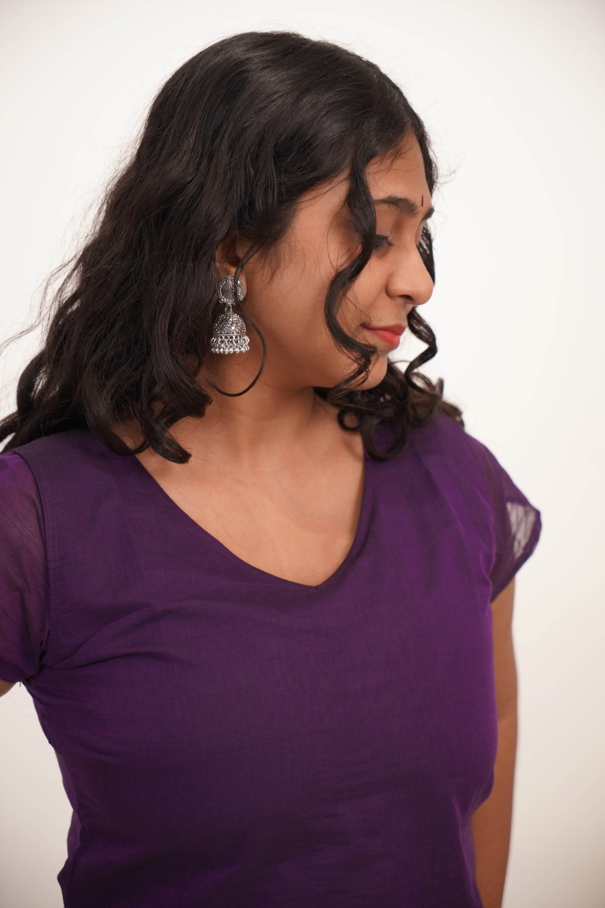 Lavender with red Border Chettinad Cotton Short Kurti - #NST009