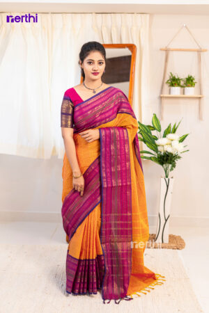 Thenmozhi - Orange Chettinad Cotton Saree